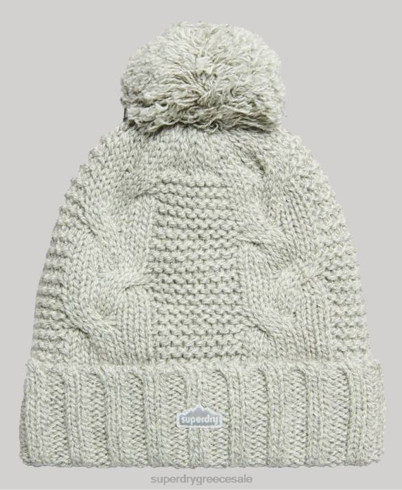 πλέξη καλωδίου bobble beanie γυναίκες αξεσουάρ ανοιχτό γκρι Superdry L02L4256