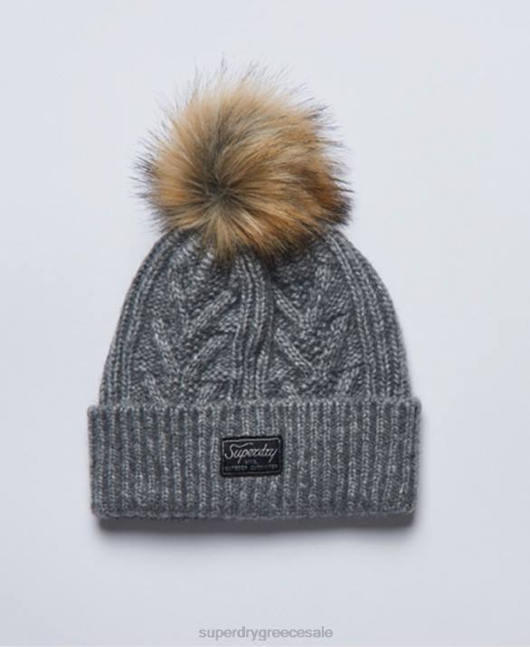 καλώδιο lux beanie γυναίκες αξεσουάρ ανοιχτό γκρι Superdry L02L4279