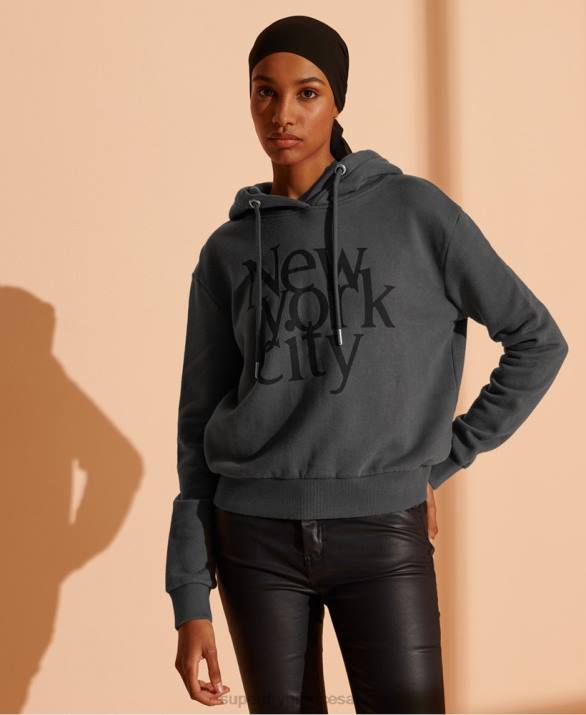 nyc times cropped hoodie γυναίκες είδη ένδυσης γκρί Superdry L02L6136