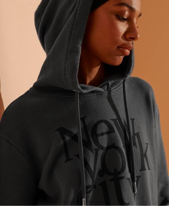 nyc times cropped hoodie γυναίκες είδη ένδυσης γκρί Superdry L02L6136