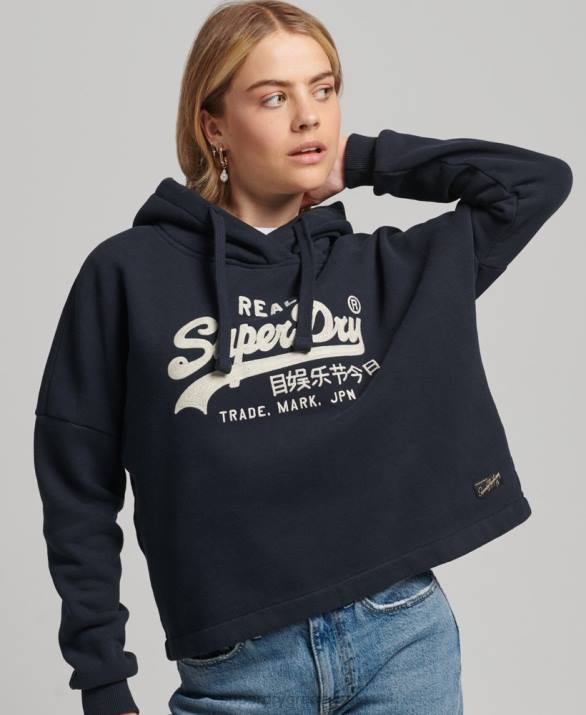 vintage λογότυπο κουτί ταιριάζει hoodie γυναίκες είδη ένδυσης ΠΟΛΕΜΙΚΟ ΝΑΥΤΙΚΟ Superdry L02L5864