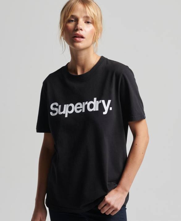 T-shirt με λογότυπο γυναίκες είδη ένδυσης μαύρος Superdry L02L2778