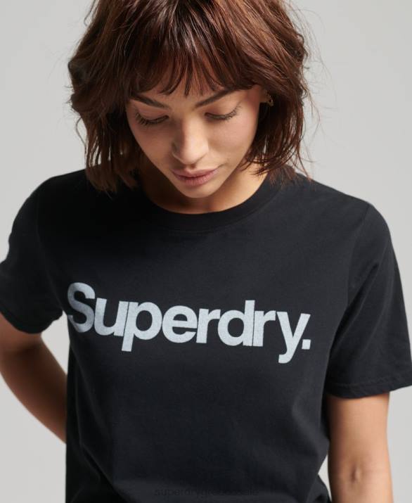 T-shirt με λογότυπο γυναίκες είδη ένδυσης μαύρος Superdry L02L6211