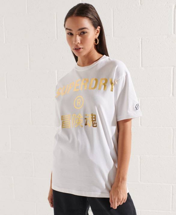 T-shirt με λογότυπο cooperate γυναίκες είδη ένδυσης άσπρο Superdry L02L6286