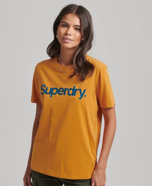 core logo 80s t-shirt γυναίκες είδη ένδυσης χρυσός Superdry L02L2748