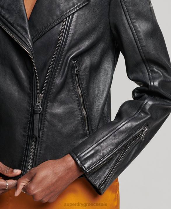 κλασικό δερμάτινο biker jacket γυναίκες είδη ένδυσης μαύρος Superdry L02L3627