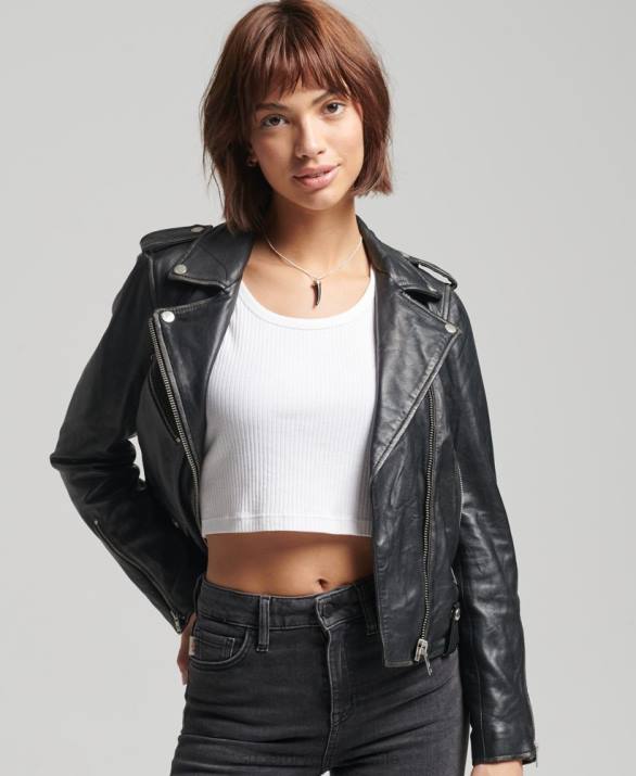 δερμάτινο biker jacket rylee γυναίκες είδη ένδυσης μαύρος Superdry L02L3735