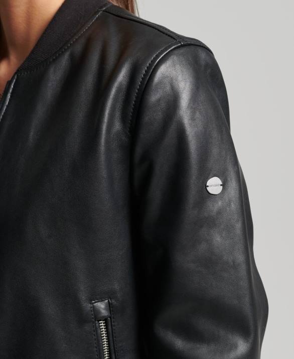 δερμάτινο στούντιο πτήσης bomber jacket γυναίκες είδη ένδυσης μαύρος Superdry L02L3838