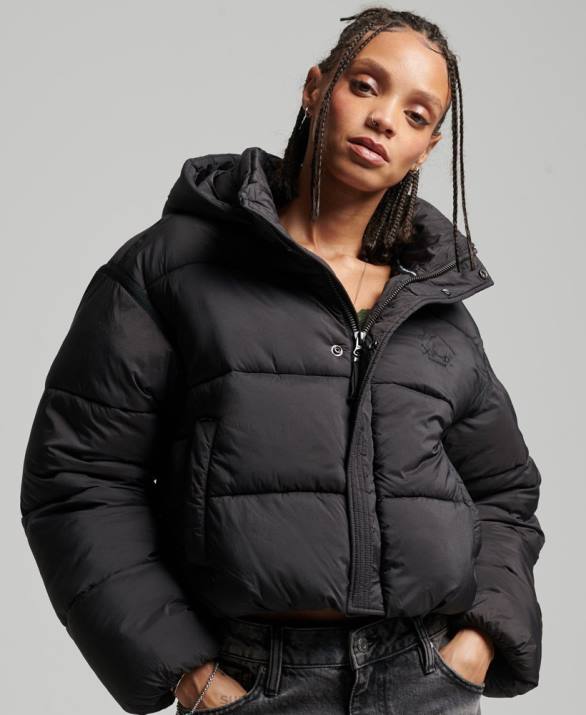 cropped cocoon puffer jacket γυναίκες είδη ένδυσης μαύρος Superdry L02L3564