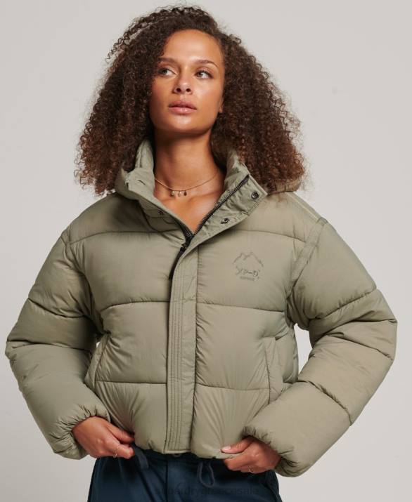 cropped cocoon puffer jacket γυναίκες είδη ένδυσης χακί Superdry L02L3577