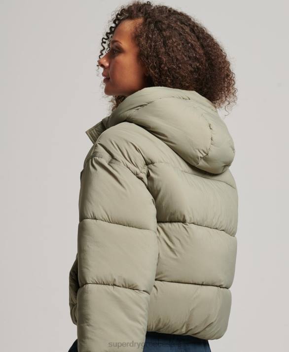 cropped cocoon puffer jacket γυναίκες είδη ένδυσης χακί Superdry L02L3577