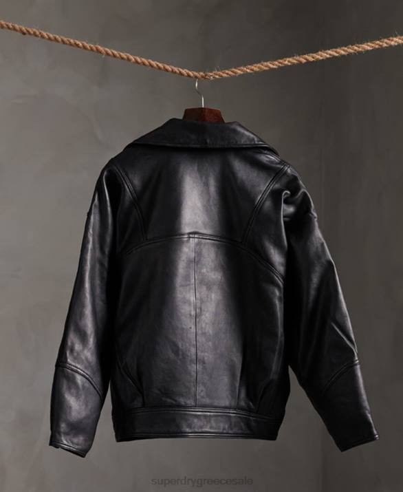 edit υβριδικό δερμάτινο biker jacket γυναίκες είδη ένδυσης μαύρος Superdry L02L5623