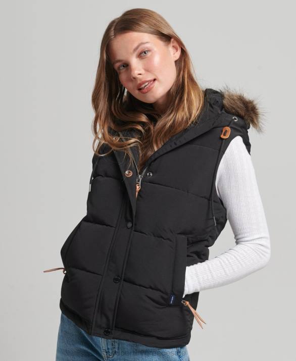 everest faux fur gilet γυναίκες είδη ένδυσης μαύρος Superdry L02L3677