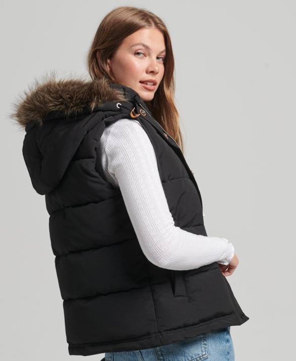 everest faux fur gilet γυναίκες είδη ένδυσης μαύρος Superdry L02L3677