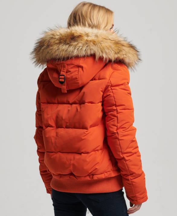 everest puffer bomber jacket με κουκούλα γυναίκες είδη ένδυσης πορτοκάλι Superdry L02L3591