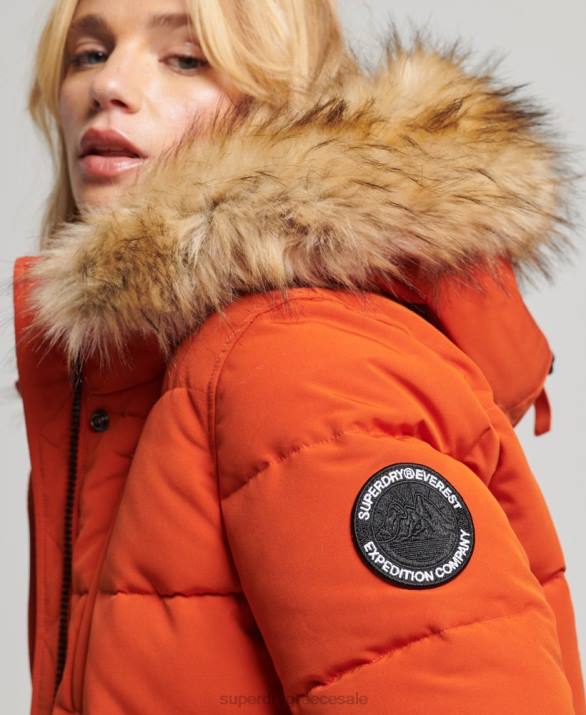 everest puffer bomber jacket με κουκούλα γυναίκες είδη ένδυσης πορτοκάλι Superdry L02L3591