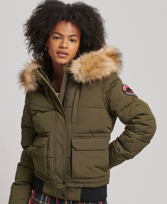 everest puffer bomber jacket με κουκούλα γυναίκες είδη ένδυσης πράσινος Superdry L02L3671