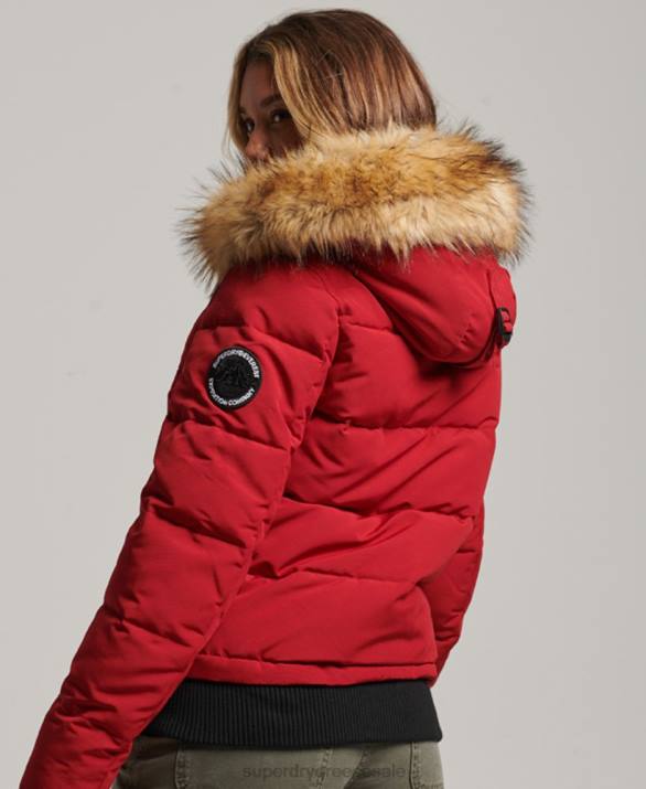 everest puffer bomber jacket με κουκούλα γυναίκες είδη ένδυσης το κόκκινο Superdry L02L3676