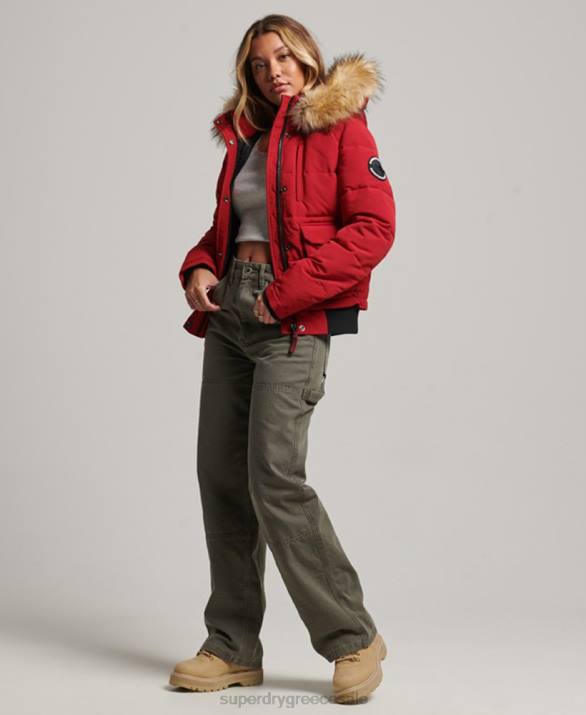 everest puffer bomber jacket με κουκούλα γυναίκες είδη ένδυσης το κόκκινο Superdry L02L3676