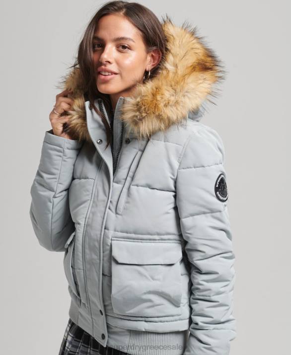 everest puffer bomber jacket με κουκούλα γυναίκες είδη ένδυσης γαλάζιο Superdry L02L3736