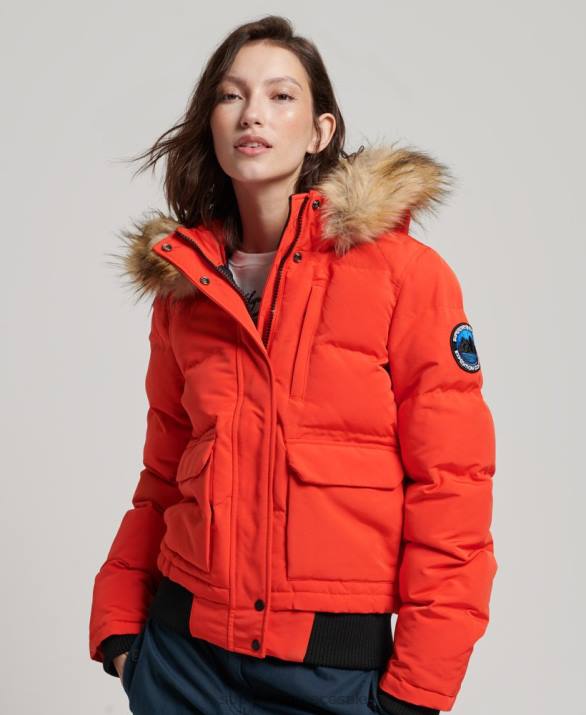 everest puffer bomber jacket με κουκούλα γυναίκες είδη ένδυσης πορτοκάλι Superdry L02L3750