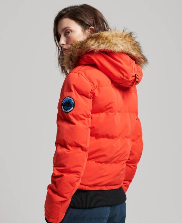 everest puffer bomber jacket με κουκούλα γυναίκες είδη ένδυσης πορτοκάλι Superdry L02L3750