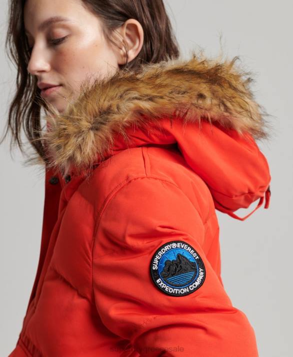 everest puffer bomber jacket με κουκούλα γυναίκες είδη ένδυσης πορτοκάλι Superdry L02L3750