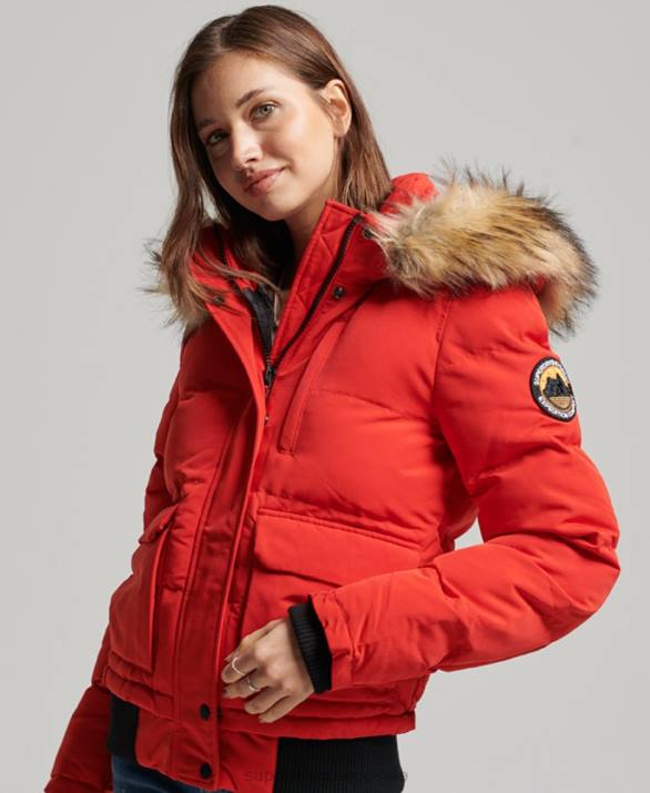 everest puffer bomber jacket με κουκούλα γυναίκες είδη ένδυσης το κόκκινο Superdry L02L3751