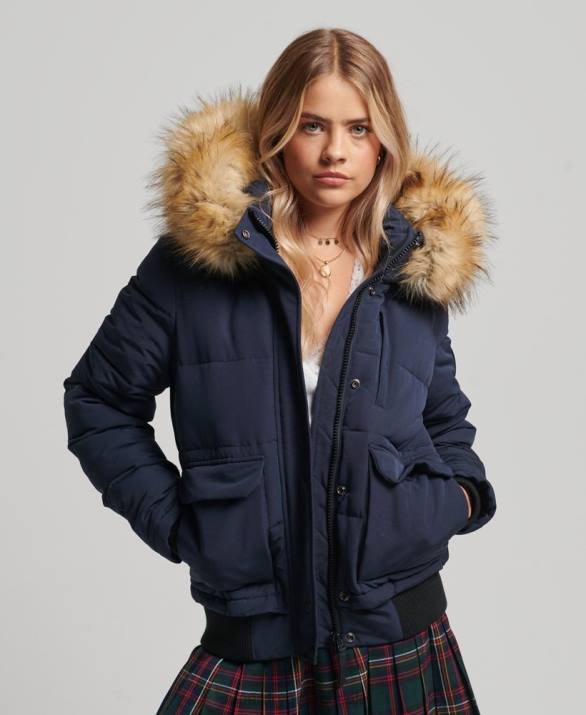 everest puffer bomber jacket με κουκούλα γυναίκες είδη ένδυσης ΠΟΛΕΜΙΚΟ ΝΑΥΤΙΚΟ Superdry L02L3752