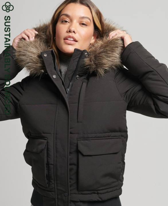 everest puffer bomber jacket με κουκούλα γυναίκες είδη ένδυσης σκούρο γκρι Superdry L02L3795