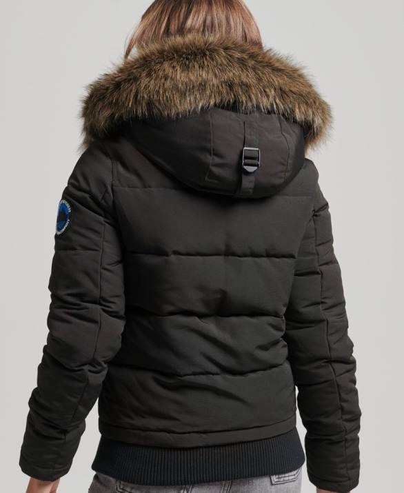 everest puffer bomber jacket με κουκούλα γυναίκες είδη ένδυσης σκούρο γκρι Superdry L02L3795