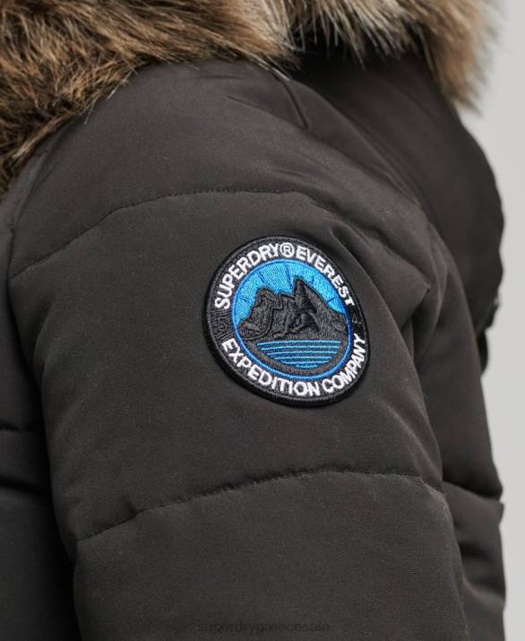 everest puffer bomber jacket με κουκούλα γυναίκες είδη ένδυσης σκούρο γκρι Superdry L02L3795