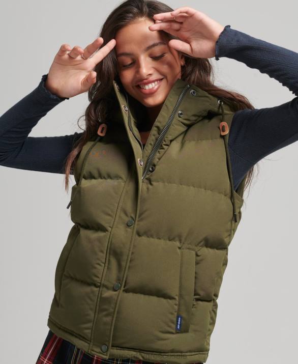 everest puffer gilet με κουκούλα γυναίκες είδη ένδυσης πράσινος Superdry L02L3666