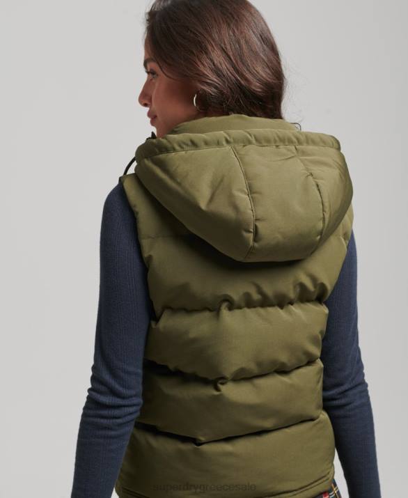 everest puffer gilet με κουκούλα γυναίκες είδη ένδυσης πράσινος Superdry L02L3666