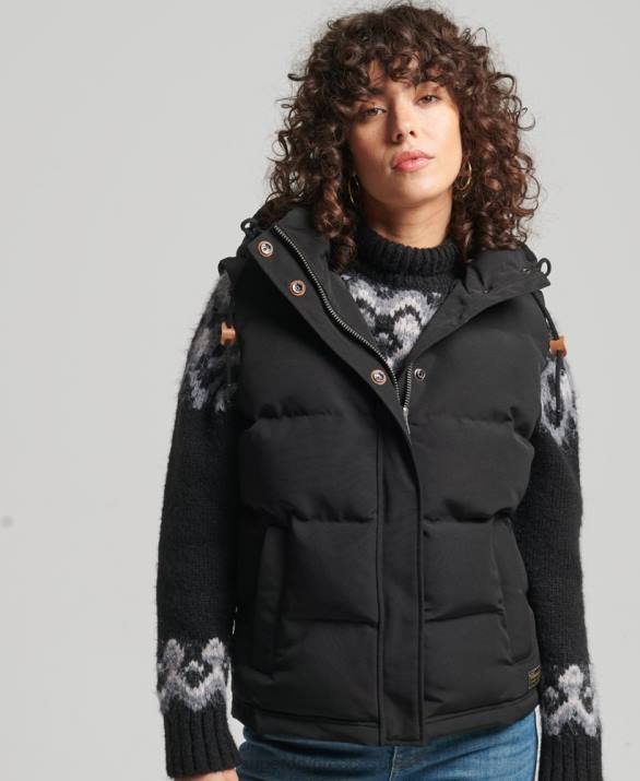 everest puffer gilet με κουκούλα γυναίκες είδη ένδυσης μαύρος Superdry L02L3783