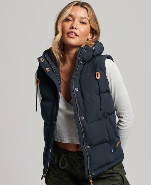 everest puffer gilet με κουκούλα γυναίκες είδη ένδυσης ΠΟΛΕΜΙΚΟ ΝΑΥΤΙΚΟ Superdry L02L3805