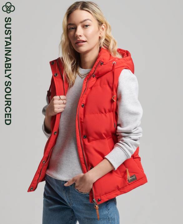 everest puffer gilet με κουκούλα γυναίκες είδη ένδυσης το κόκκινο Superdry L02L5600