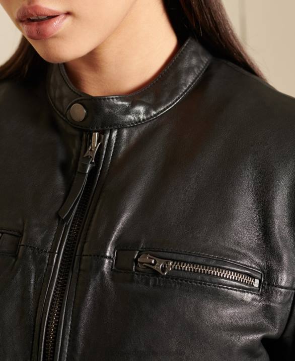 oversized δερμάτινο moto biker jacket γυναίκες είδη ένδυσης μαύρος Superdry L02L5605