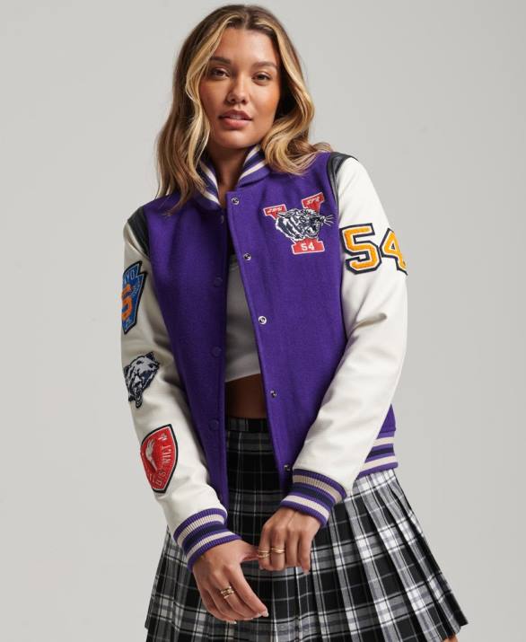 μάλλινο pu bomber τζάκετ varsity γυναίκες είδη ένδυσης μωβ Superdry L02L5421