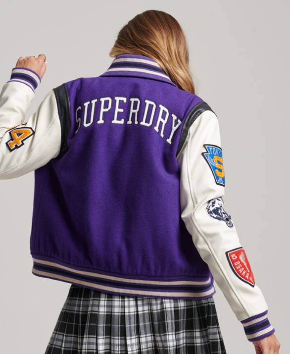 μάλλινο pu bomber τζάκετ varsity γυναίκες είδη ένδυσης μωβ Superdry L02L5421