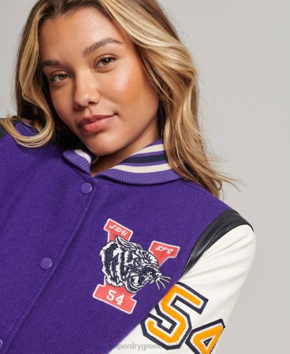 μάλλινο pu bomber τζάκετ varsity γυναίκες είδη ένδυσης μωβ Superdry L02L5421