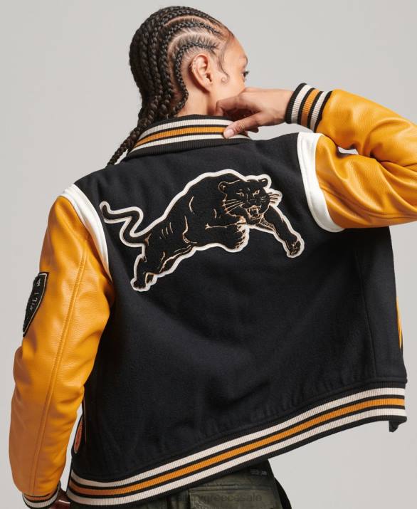 μάλλινο pu bomber τζάκετ varsity γυναίκες είδη ένδυσης μαύρος Superdry L02L5467