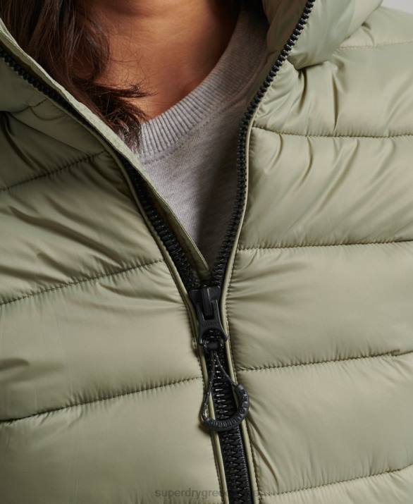 κλασικό puffer jacket με κουκούλα γυναίκες είδη ένδυσης χακί Superdry L02L3730