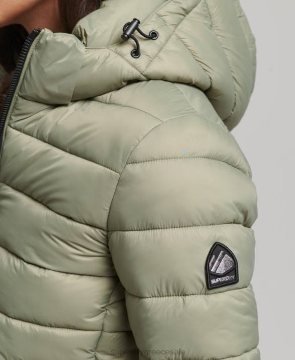 κλασικό puffer jacket με κουκούλα γυναίκες είδη ένδυσης χακί Superdry L02L3730