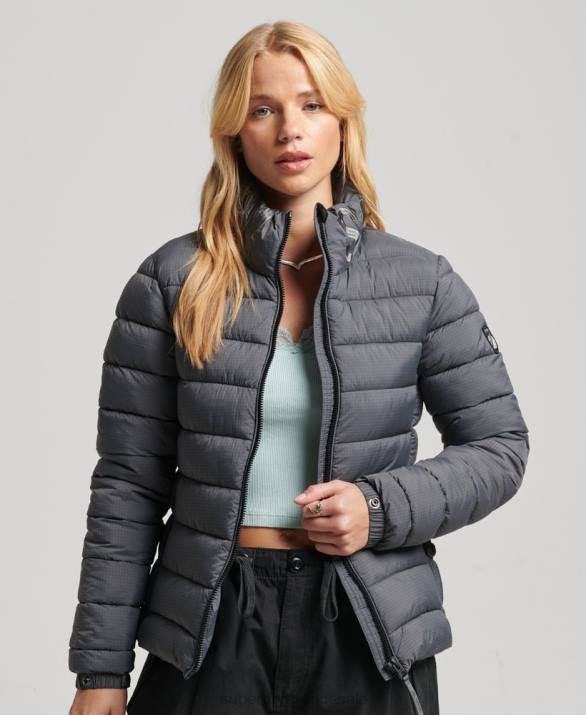 κλασικό λογότυπο puffer jacket γυναίκες είδη ένδυσης γκρί Superdry L02L5422