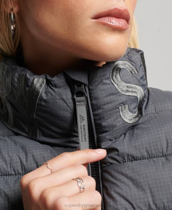 κλασικό λογότυπο puffer jacket γυναίκες είδη ένδυσης γκρί Superdry L02L5422