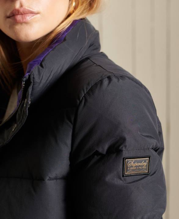 πηγή ρετρό puffer jacket γυναίκες είδη ένδυσης σκούρο γκρι Superdry L02L5625