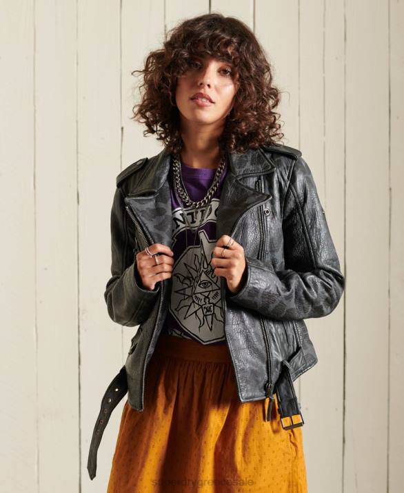 rocker cropped δερμάτινο biker jacket γυναίκες είδη ένδυσης μαύρος Superdry L02L5697