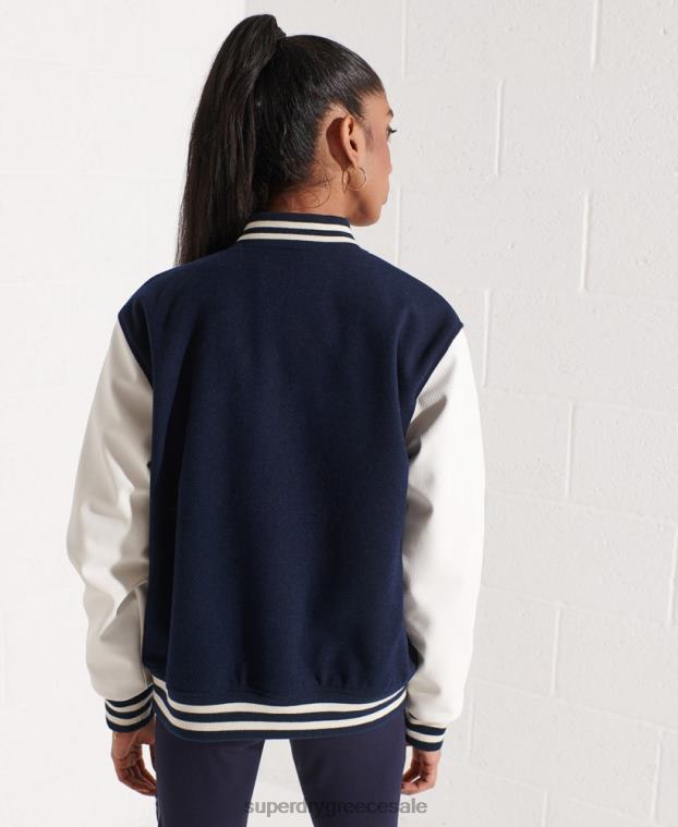 μάλλινο μπουφάν μπέιζμπολ varsity γυναίκες Superdry είδη ένδυσης 00T2R5662 ΠΟΛΕΜΙΚΟ ΝΑΥΤΙΚΟ