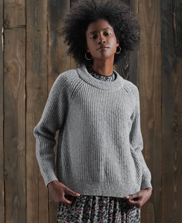 freya tweed crew jumper γυναίκες είδη ένδυσης ανοιχτό γκρι Superdry L02L6766